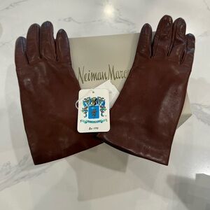 PORTOLANO NEW cognac butter soft Leather Gloves 100% Cashmere NWT $145 size 7